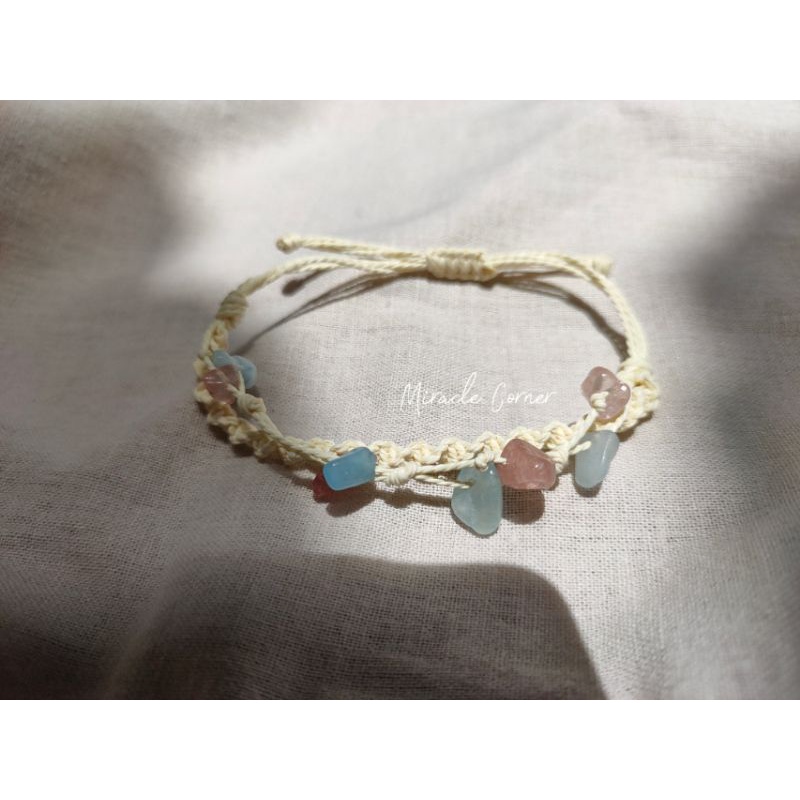 Vòng tay aquamarine mix strawberry quartz