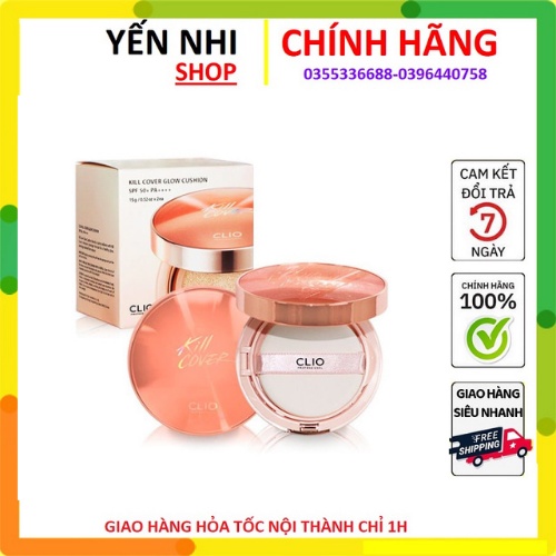 Phấn nước căng bóng da Clio Kill Cover Glow Cushion SPF50+ PA++++ TẶNG KÈM 1 LÕI Refill
