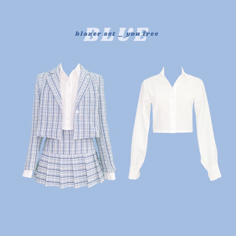 DALLA Set áo vest blazer nữ croptop tay dài sọc CARO XANH Dalla Saigon