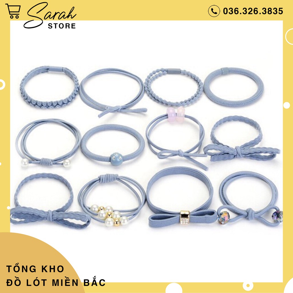 Set 12 Dây Buộc Tóc Hàn Quốc Kèm Hộp Đựng