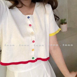 Áo croptop len mỏng nút màu Freesize