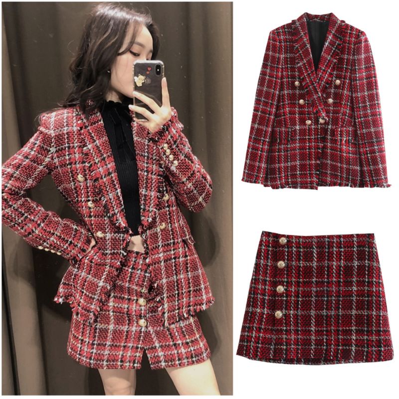 SET BLAZER CARO ĐỎ GIÁNG SINH HÀNG XUẤT XỊN ZR 2021
