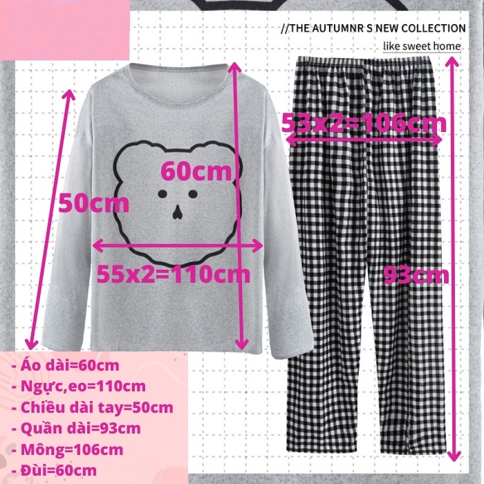 Bộ đồ ngủ nữ quần áo dài bigsize mặc ở nhà chất thun phong cách hàn quốc dễ thương TOZZO BD04
