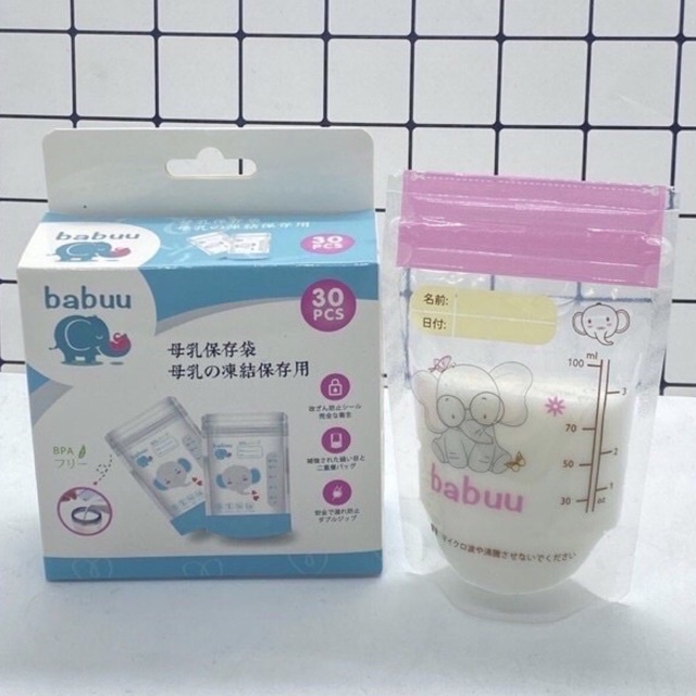 Túi trữ sữa Babuu 100ml 3 khoá zip Chính Hãng An Toàn Tiện Lợi Babibu