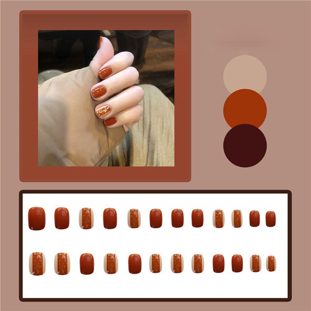 MIHAN1 Hộp 24 Móng Tay Giả Ngắn / Tròn / Vuông Che Phủ Toàn Diện Có Thể Tháo Rời