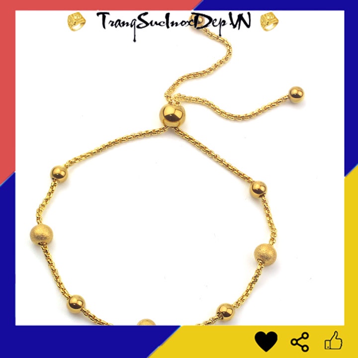 Lắc tay nữ cao cấp titan kiểu bi dây rút màu vàng siêu đẹp, bền màu, sang trọng, quý phái