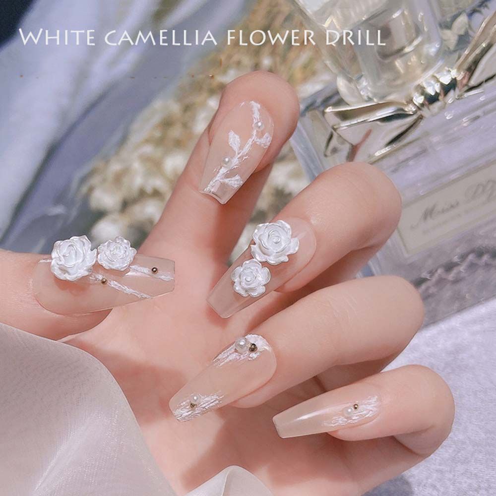[Hàng mới về] Hạt phụ kiện trang trí móng tay hình hoa trà 3D tinh tế