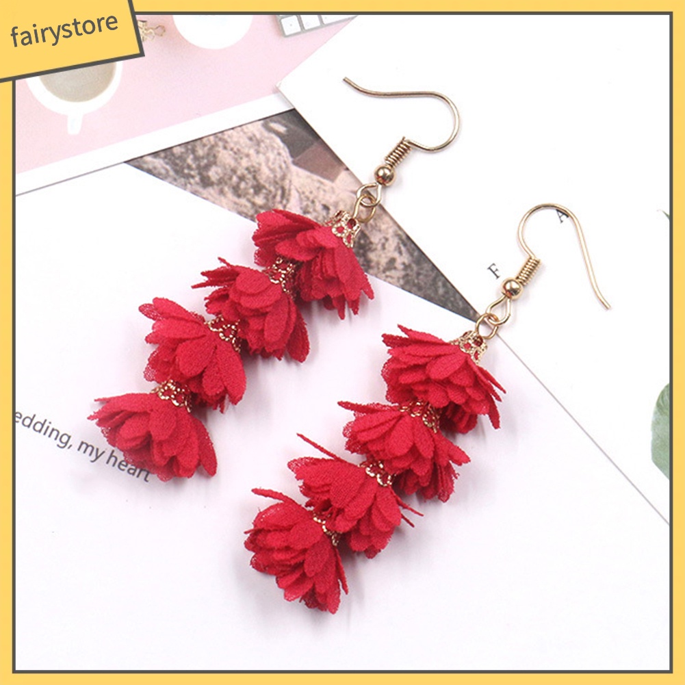 Khuyên tai dáng dài hình bông hoa tua rua phong cách Bohemian xinh xắn