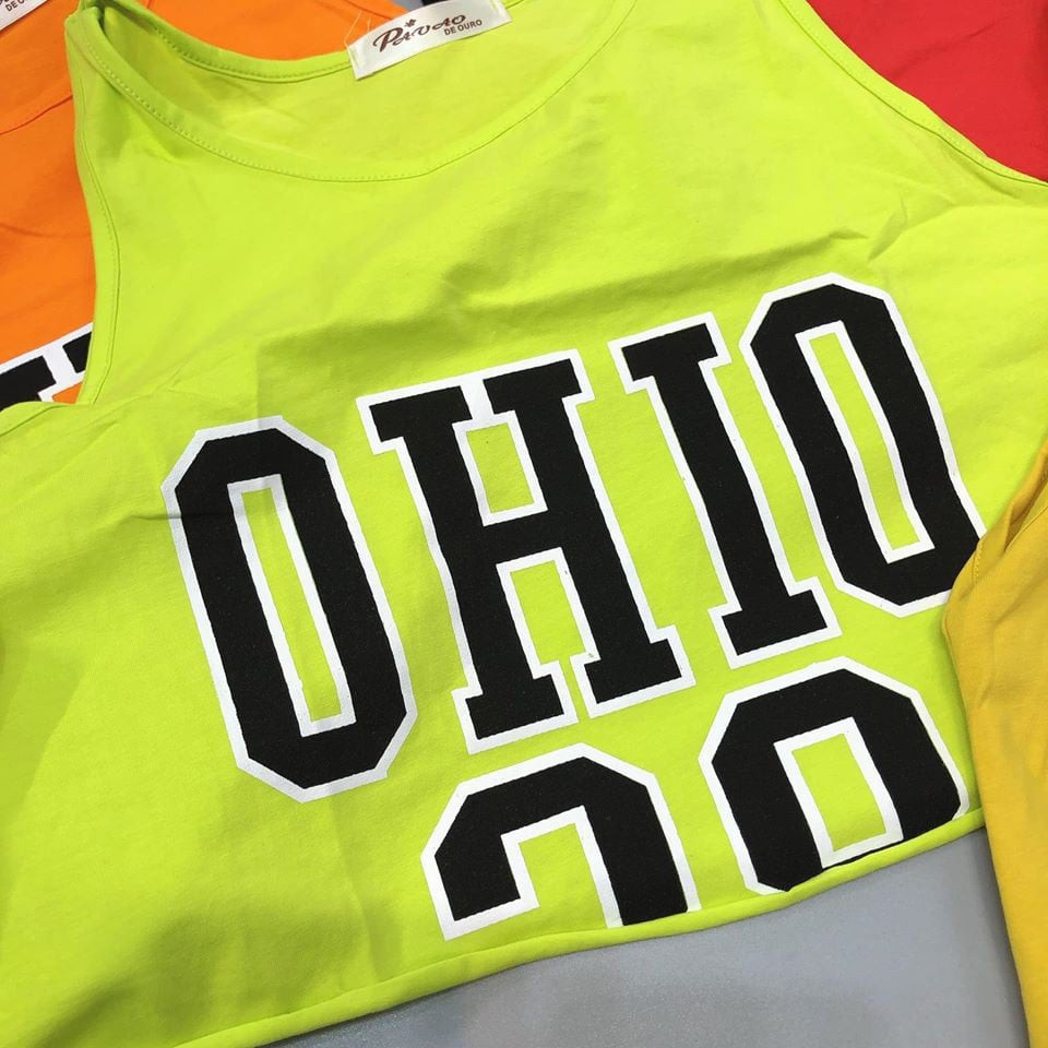 T513 Áo Tanktop Ngắn In Chữ OHIO Kèm Nửa Số Chất Cotton