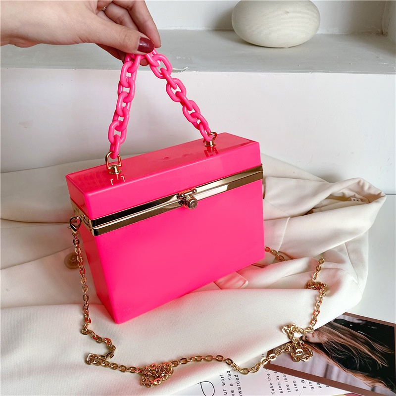 Túi đeo chéo IELGY hình vuông cỡ nhỏ bằng acrylic phối dây xích thời trang cho nữ