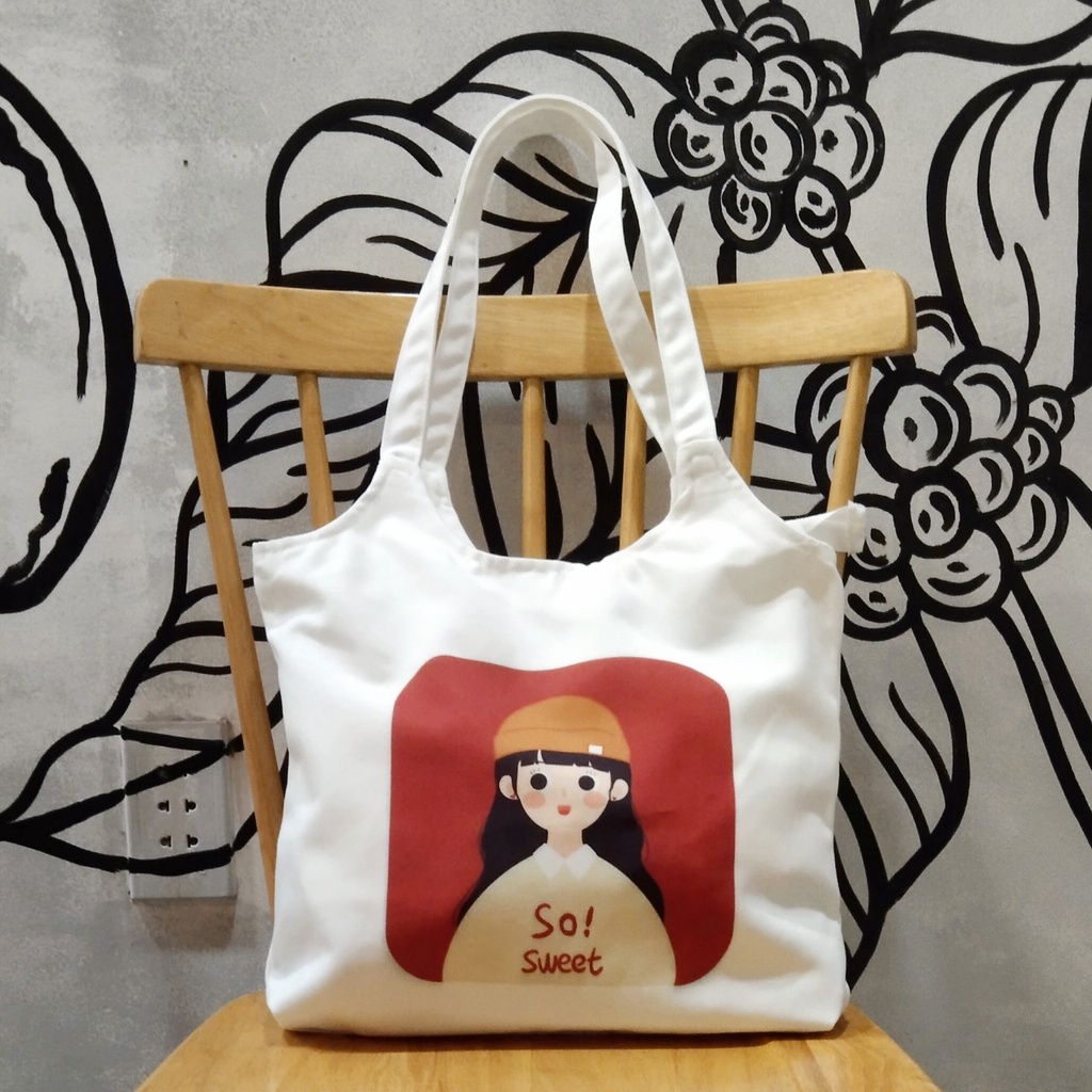 Túi note hàn quốc, vải canvas 100% poli cao cấp, phong cách thời trang ulzzang, có khoá miệng xịn xò SO SWEET mã k04