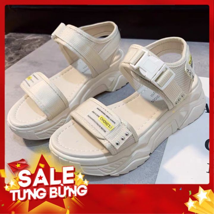 Sandal nữ VIDEO THẬT  độn đế thiết kế khóa bấm siêu xinh( 2 màu)