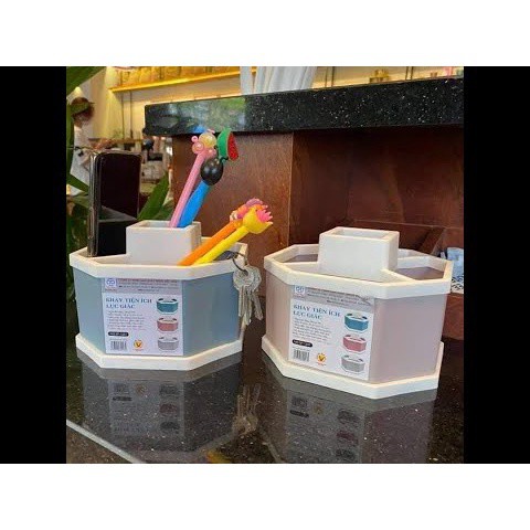 [KHO SỈ] Khay để đồ tiện ích hình lục giác, hộp đựng bút, điều khiển, cọ trang điểm, đồ cá nhân 6 ngăn nhựa Việt Nhật