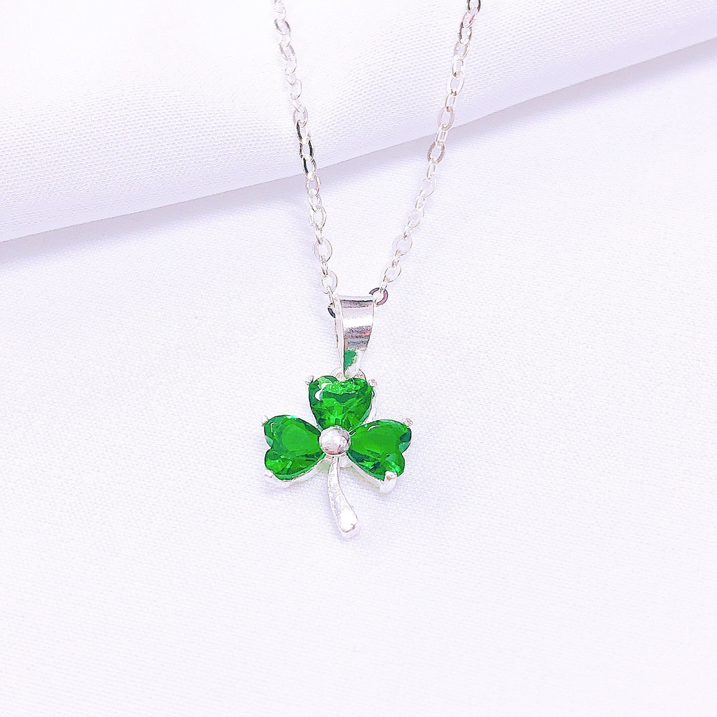 Dây chuyền nữ bạc thật mặt cỏ 3 lá đủ màu dây xích LINH MIU SILVER