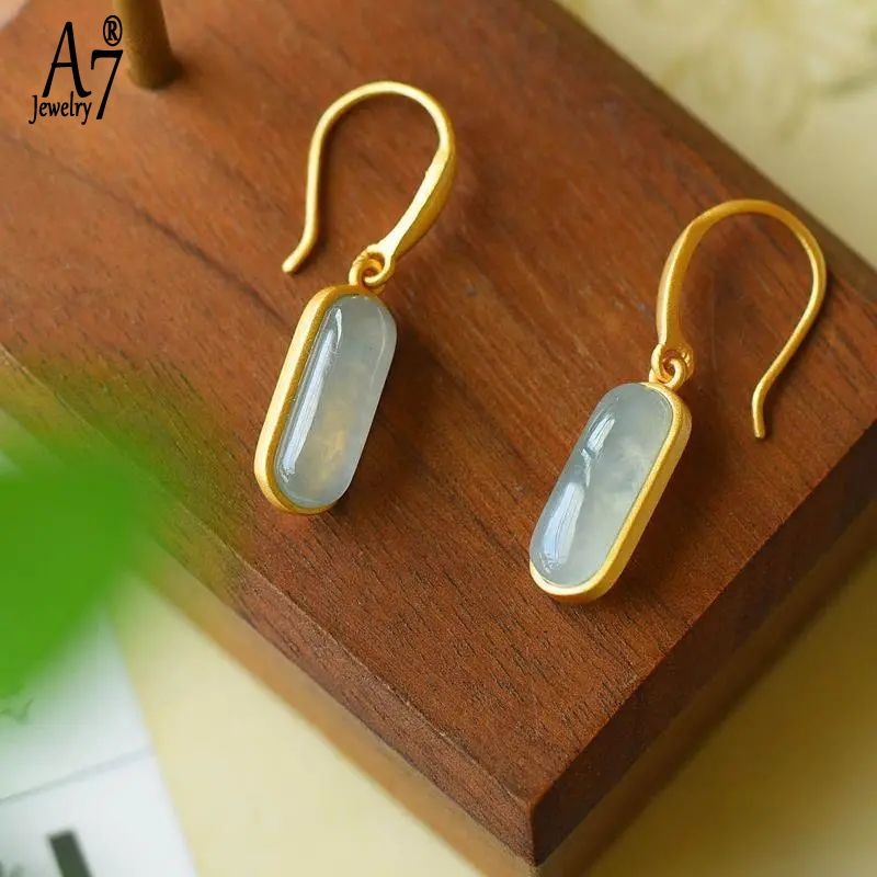 Bông Tai Bạc A7 S925 Đính Đá Ngọc Bích Đơn Giản Thời Trang Làm Quà Tặng Cho Ngày Valentine