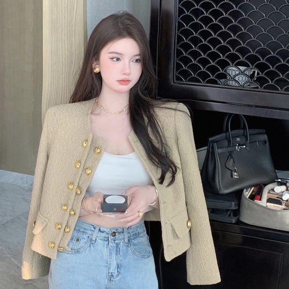Áo dạ tweed YIMI 2 hàng cúc thời trang hottrend