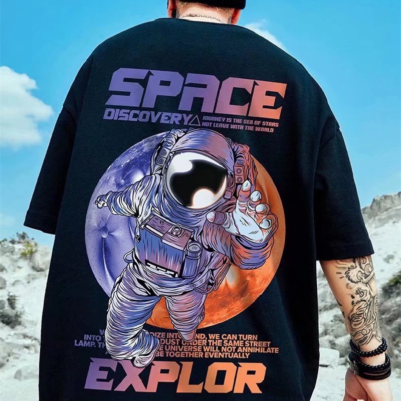 Áo Thun Tay Ngắn Dáng Rộng In Hình Phi Hành Gia Phong Cách Hip Hop Đường Phố Hàn Quốc Thời Trang Mùa Hè Cho Nam Và Nữ [M-8XL]