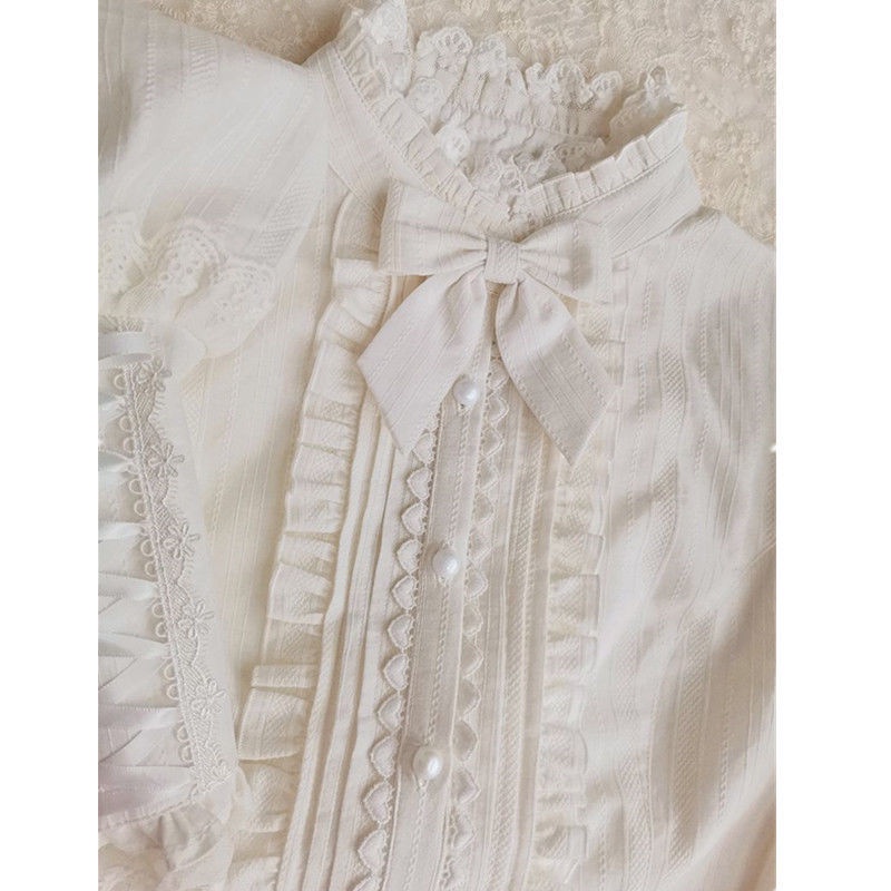 Áo Sơ Mi Tay Dài Phối Ren Bèo Phong Cách lolita Phương Tây