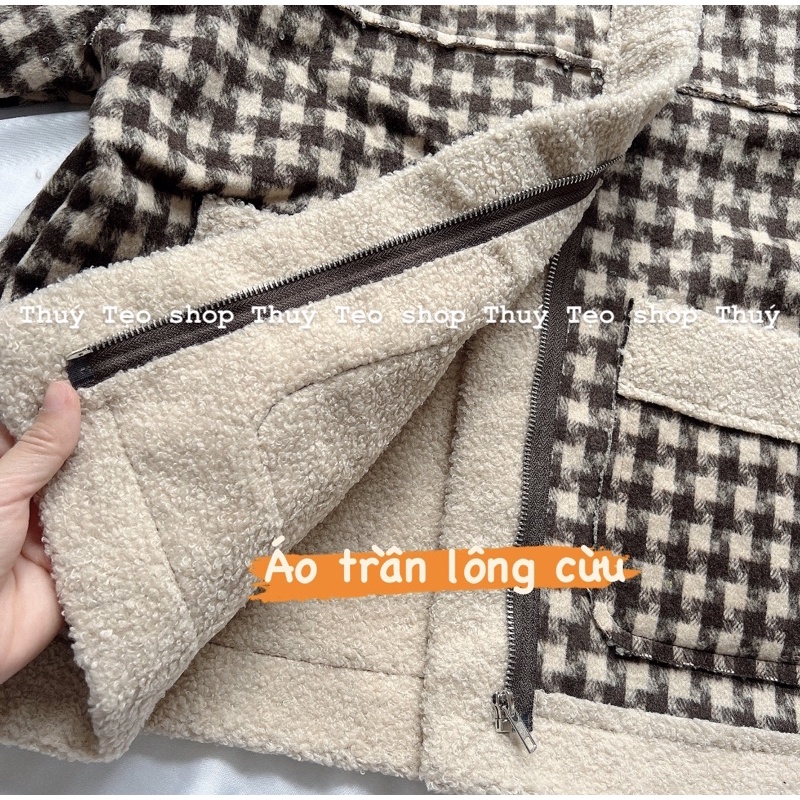 [Hàng sẵn] ÁO KHOÁC DẠ LÓT LÔNG CỪU KẺ NÂU