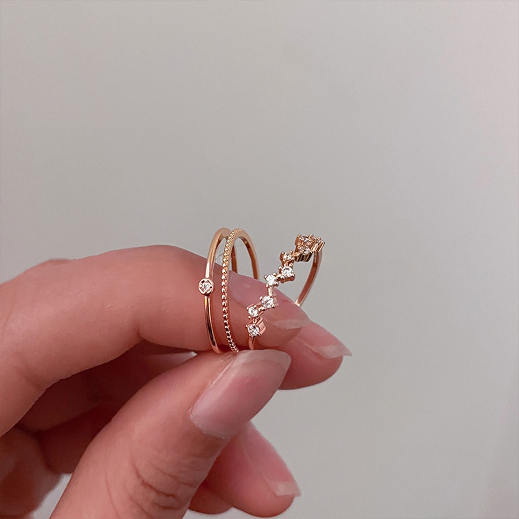 Nhẫn Đeo Tay Gợn Sóng Hai Lớp Đính Đá Zircon Màu Vàng Hồng Trắng Tinh Tế Thời Trang Độc Đáo