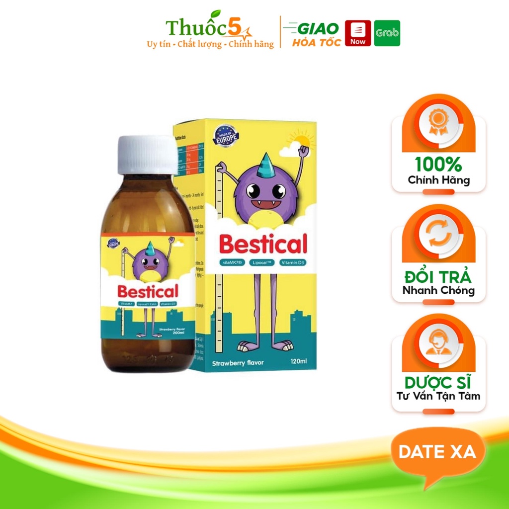 Canxi Bestical vitamin d3k2, canxi sinh học, bổ sung canxi, d3k2 xương răng chắc khỏe chai 120ml chính hãng