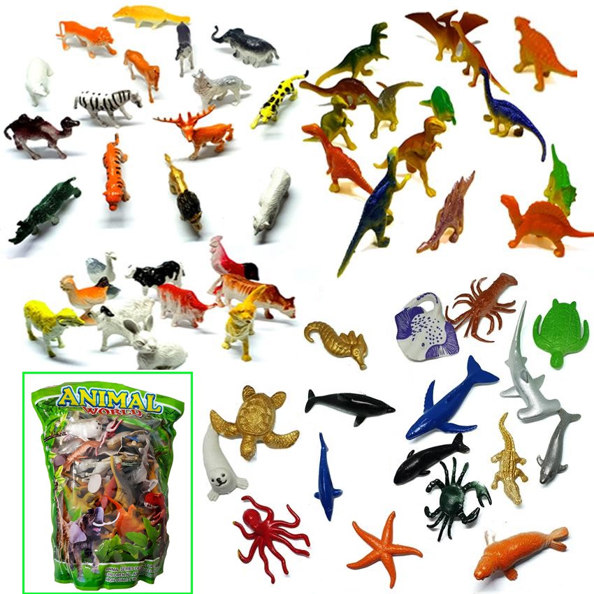 Mô hình thế giới động vật 60 chi tiết New4all ANIMAL WORLD (đồ chơi phát triển tư duy sớm khủng long, thú rừng, cá biển)
