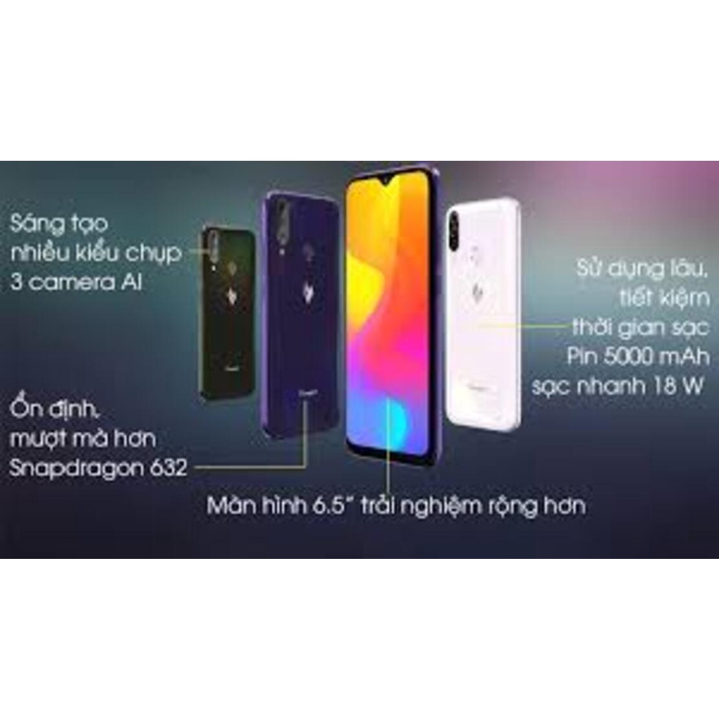 Điện thoại Vsmart Joy 3 máy 2sim ram 4G bộ nhớ 64G Chính Hãng, Màn hình: IPS LCD6.5"HD+, Chip: Snapdragon - TNN 03