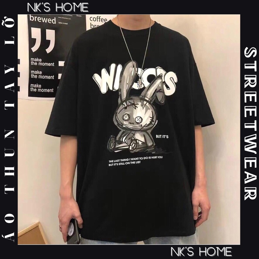 Áo phông form rộng - Áo thun tay lỡ unisex cho nam nữ in hình THỎ WHOOPS thích hợp mặc làm áo cặp bạn thân, áo nhóm