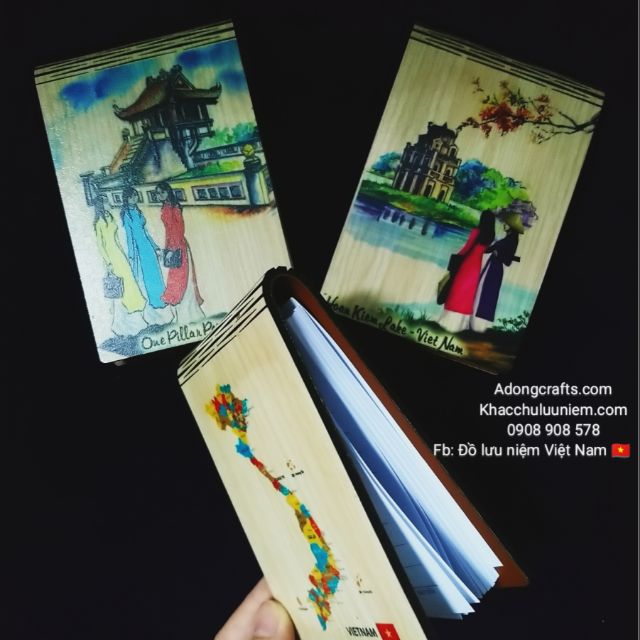 Sổ hình tay cảnh lưu niệm địa danh nổi tiếng Việt Nam Sổ gỗ trong da si nâu :