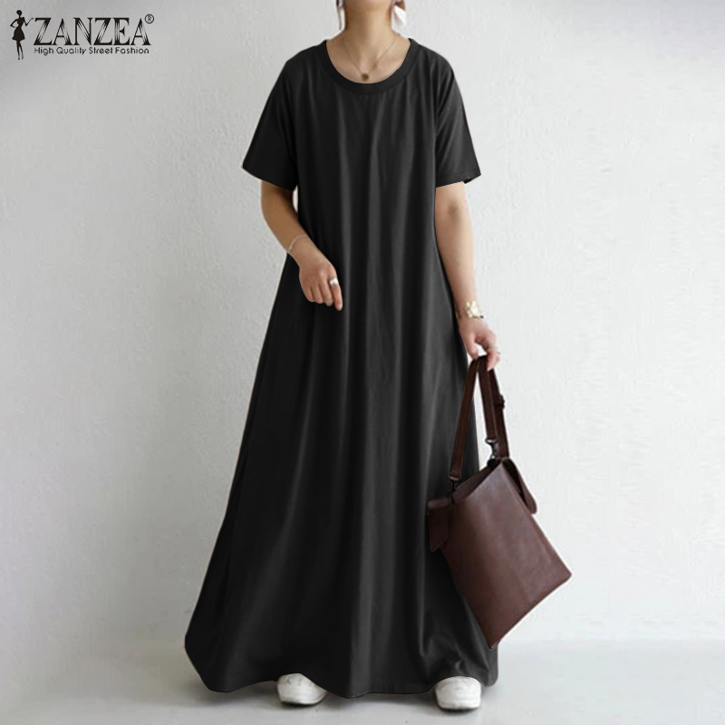 ZANZEA Đầm tay ngắn form dài màu trơn trẻ trung cho nữ | BigBuy360 - bigbuy360.vn