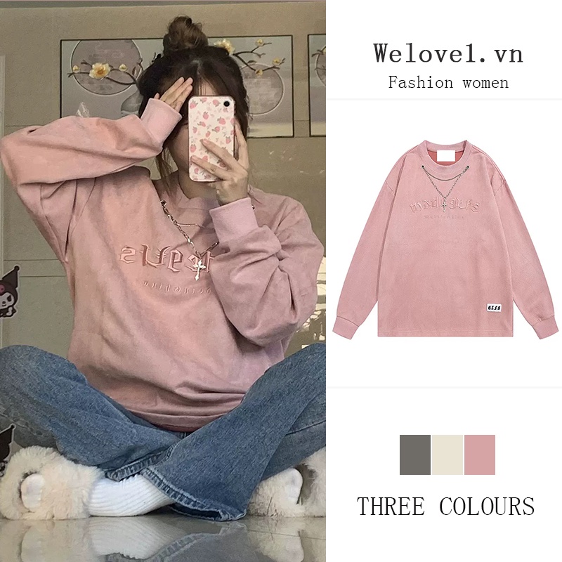 Áo Len Nữ Dài Tay Cổ Tròn Thêu Hoa Thời Trang