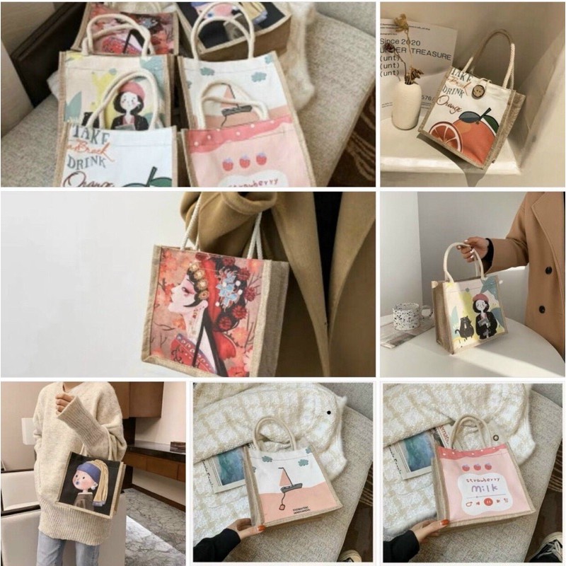 Mẫu Mới]Túi cói mini Phong cách VINTAGE,Túi cói thời trang kiểu dáng Hàn quốc thích hợp đi biển, đi chơi, công việc