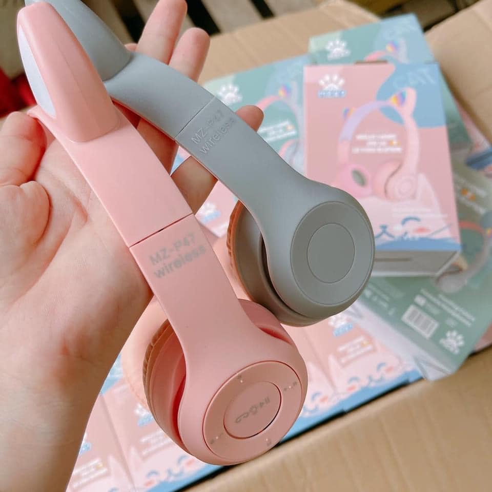 Tai Nghe bluetooh mèo kute P47m, Headphone Có Mic livestream hoặc tiktok, Có đèn led nhấp nháy Và Dung Lượng Pin Khủng.