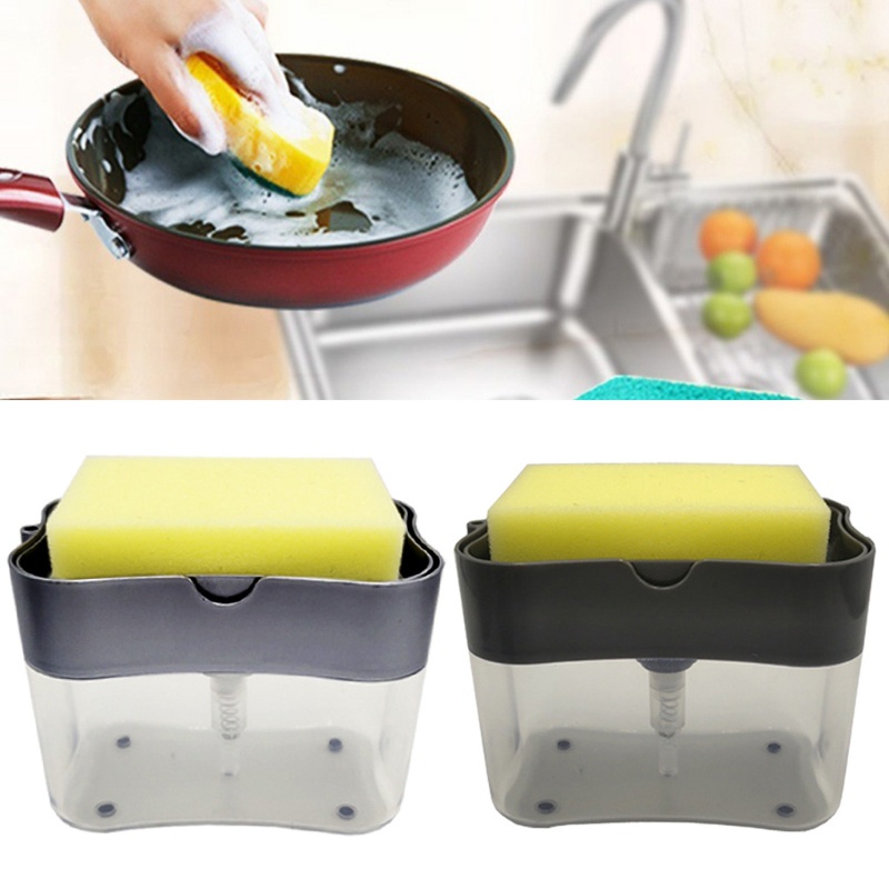 Bình Đựng Xà Phòng Kèm Giá Đỡ Bọt Biển Rửa Chén Tiện Dụng Cho Nhà Bếp