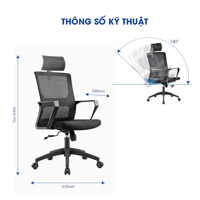 Ghế xoay văn phòng GOVI Ryan R28TD - Thiết kế tựa đầu bảo vệ sức khỏe