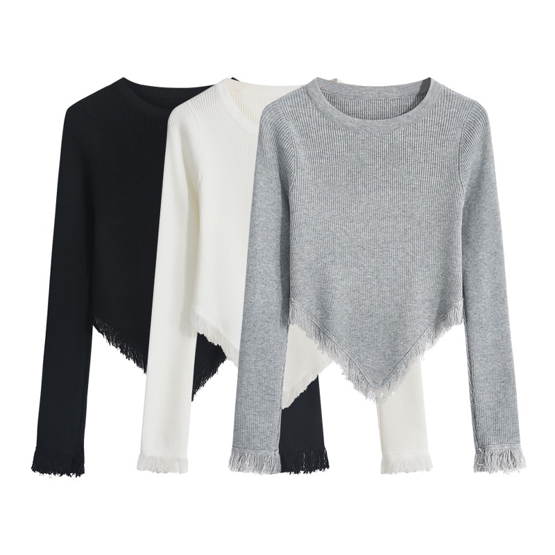 NUZIRO  Áo dệt kim  tay dài cổ tròn màu sắc đơn giản phong cách Hàn Quốc cho nữ