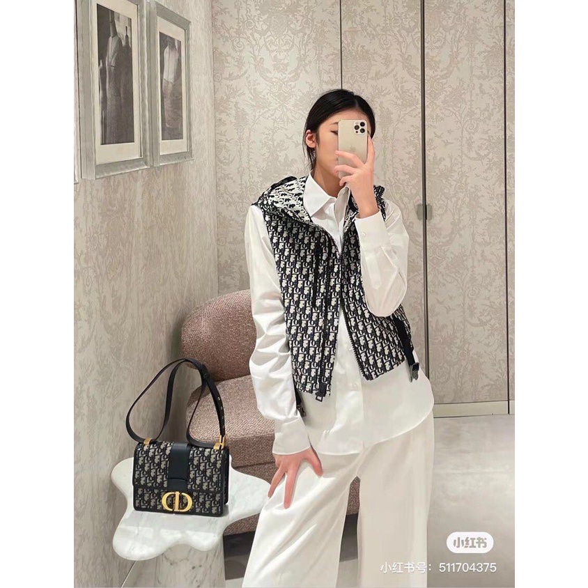 Áo khoác có mũ trùm đầu không tay họa tiết oblique thời trang cao cấp Christian Dior
