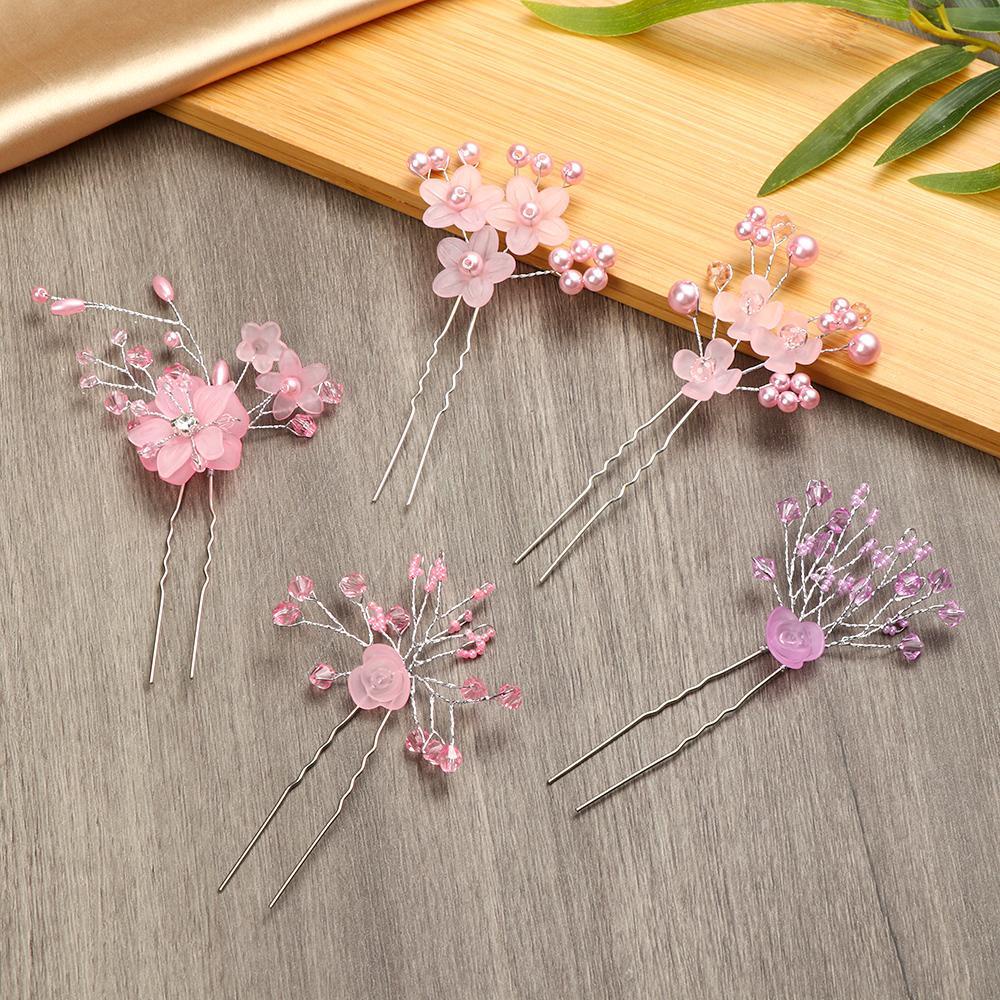 WONDER Trâm Cài Tóc Chữ U Hình Hoa Đính Pha Lê 1 Cái