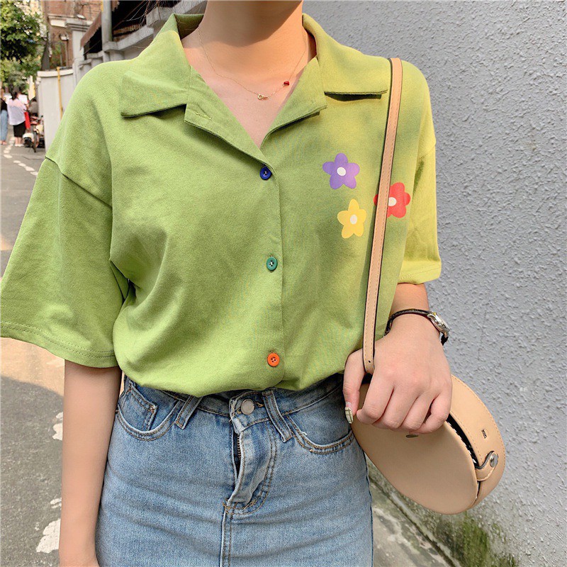 Áo sơ mi tay ngắn họa tiết in hoa cổ bẻ sang trọng cho nữ