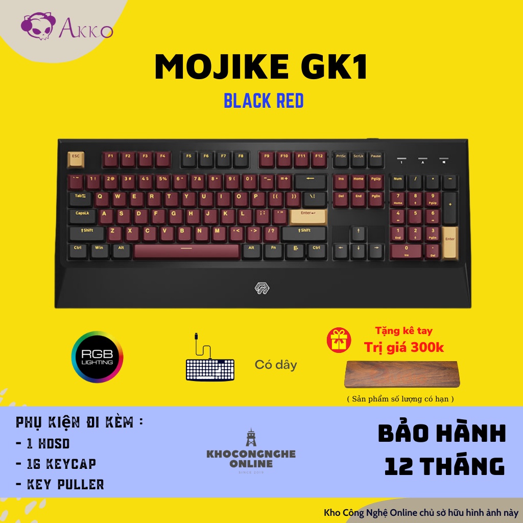 [Mã 33ELSALE hoàn 7% đơn 300K] Bàn phím cơ Mojike GK1 Black Red | Black Pink (AKKO sw v2 / LED trắng)