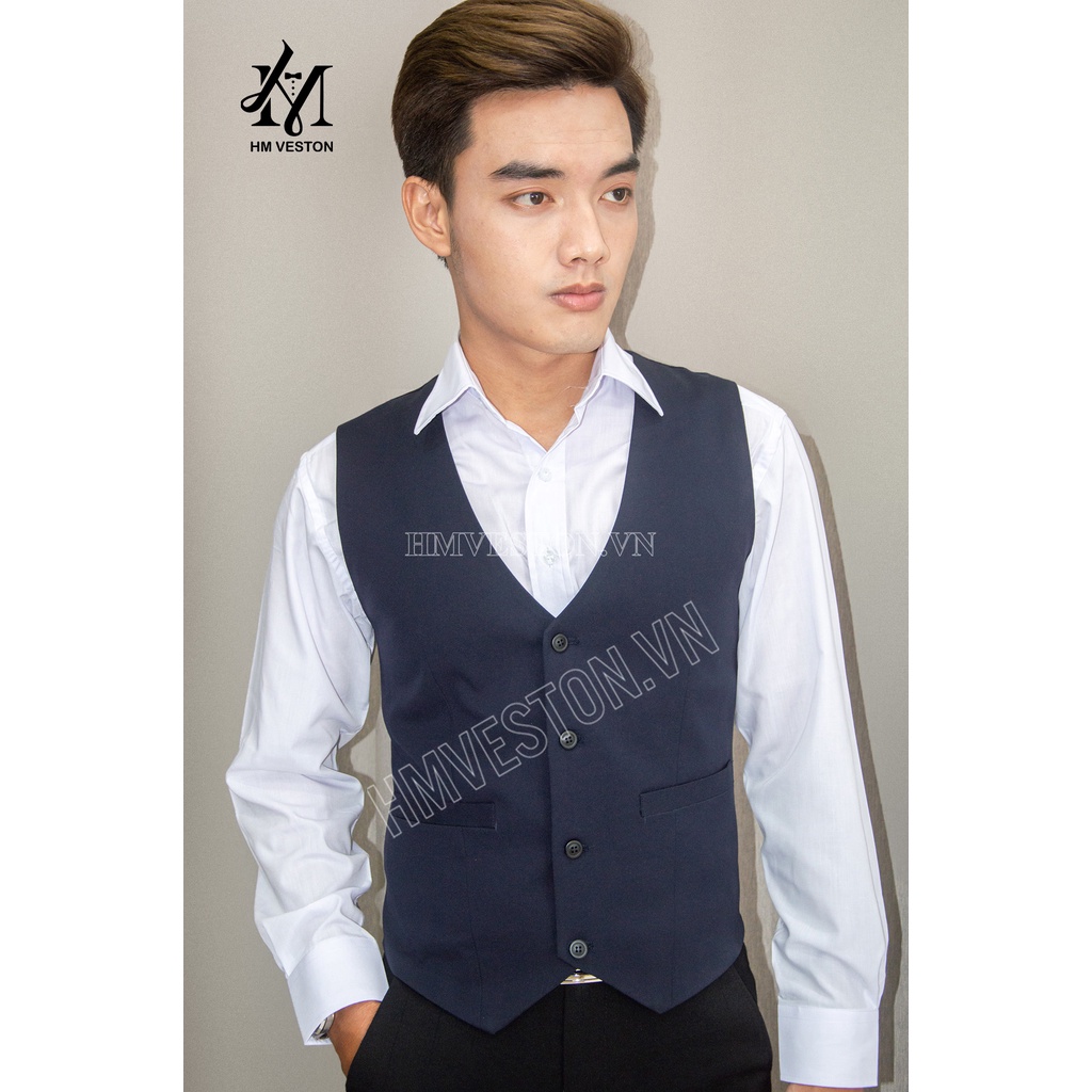 Áo gile nam ôm body màu xanh đen + nơ đen
