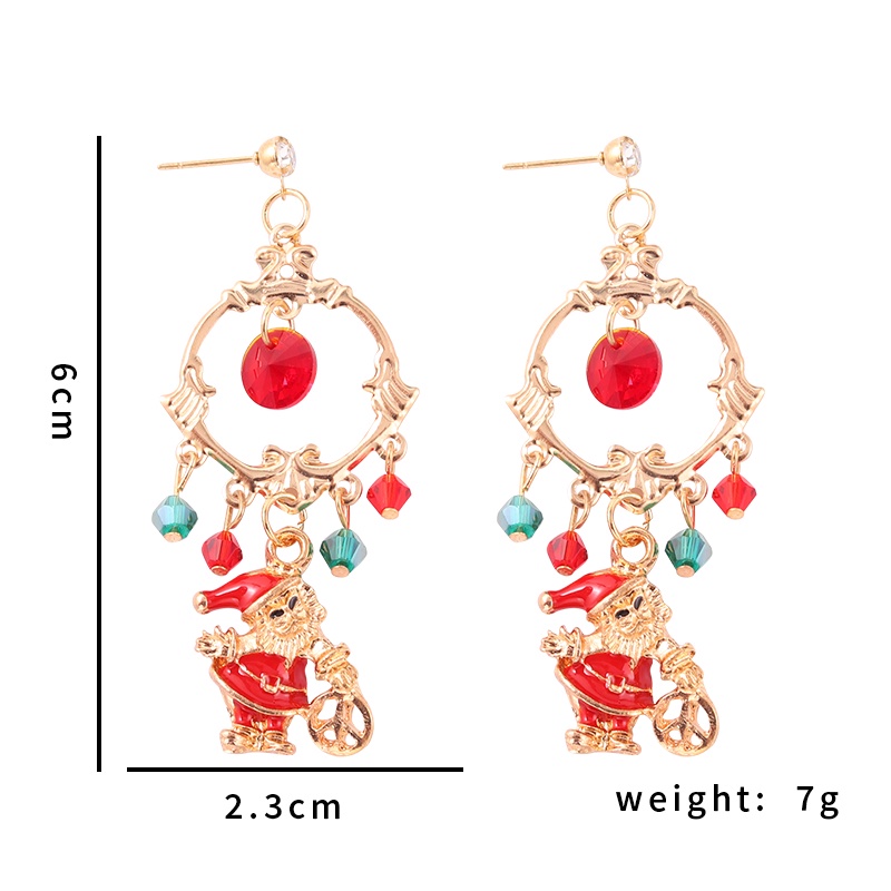 Đôi khuyên tai hình kiểu Giáng sinh đính đá phối tua rua thời trang cho nữ