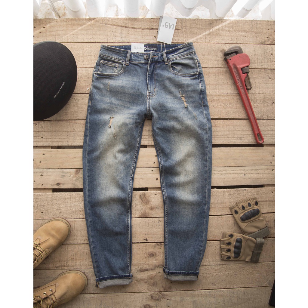 Quần jean nam, quần bò nam màu xanh bụi  bặm from slimfit cao cấp chất vải denim co dãn