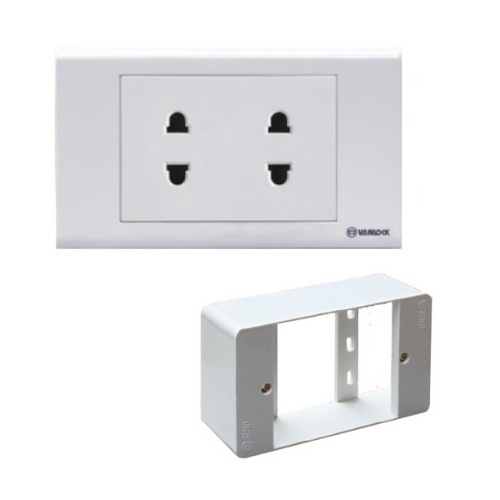 Ổ cắm đôi 2 chấu S18 sino tặng kèm đế nổi