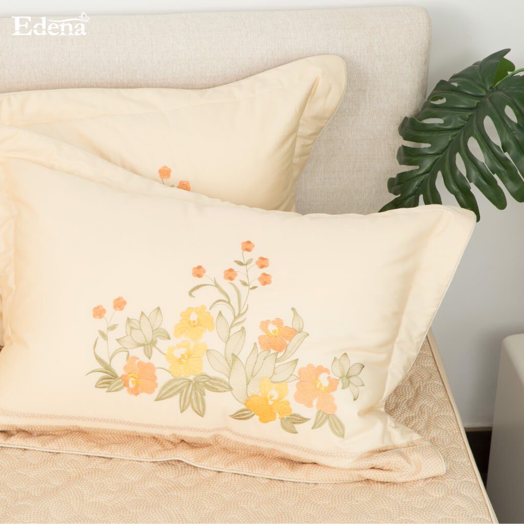 Bộ ga  nệm Cotton Đặc Biệt Edena mẫu 527 - Chính Hãng , Cao Cấp Maybeding