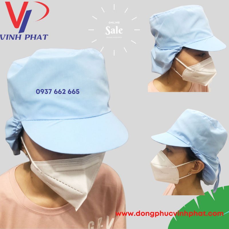 Nón Vải Trùm Tóc Công Nhân Sản Xuất Thuỷ Sản, Thực Phẩm Màu Xanh - Mũ Vải Trùm Tóc Bảo Hộ Màu Xanh Cao Cấp.