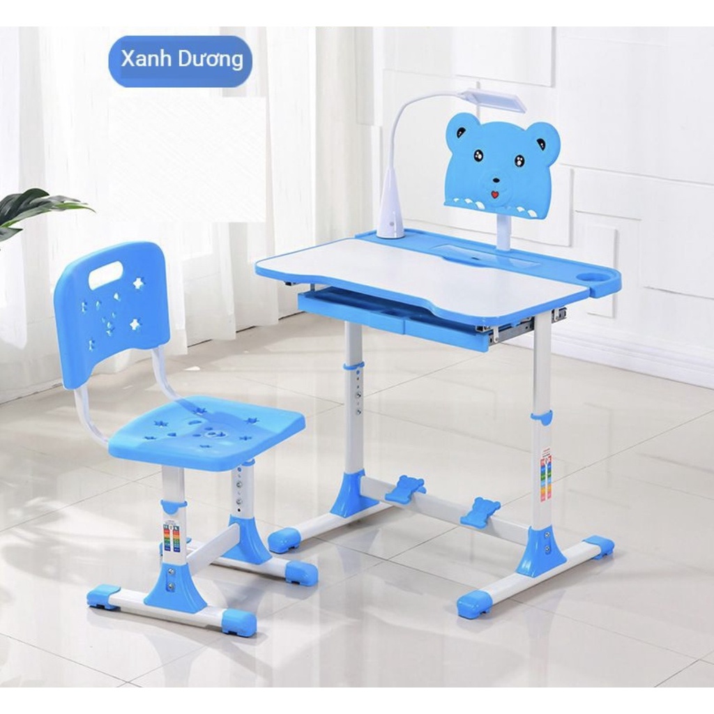 Bộ bàn ghế chống cận chống gù SKYA  A6 ngồi học thông minh cho bé chỉnh được độ cao có giá đỡ sách và ngăn kéo và đèn
