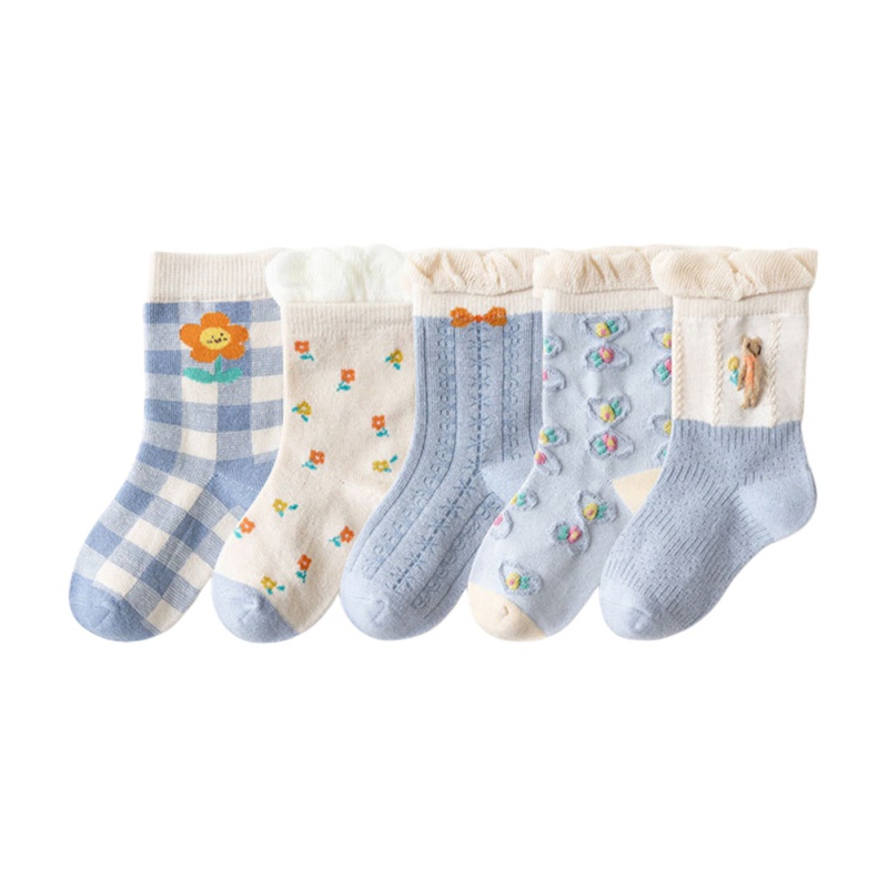 Set 5 Đôi Vớ Cotton Mềm Thoáng Khí Dễ Thương Cho Bé Gái Từ 1-12 Tuổi