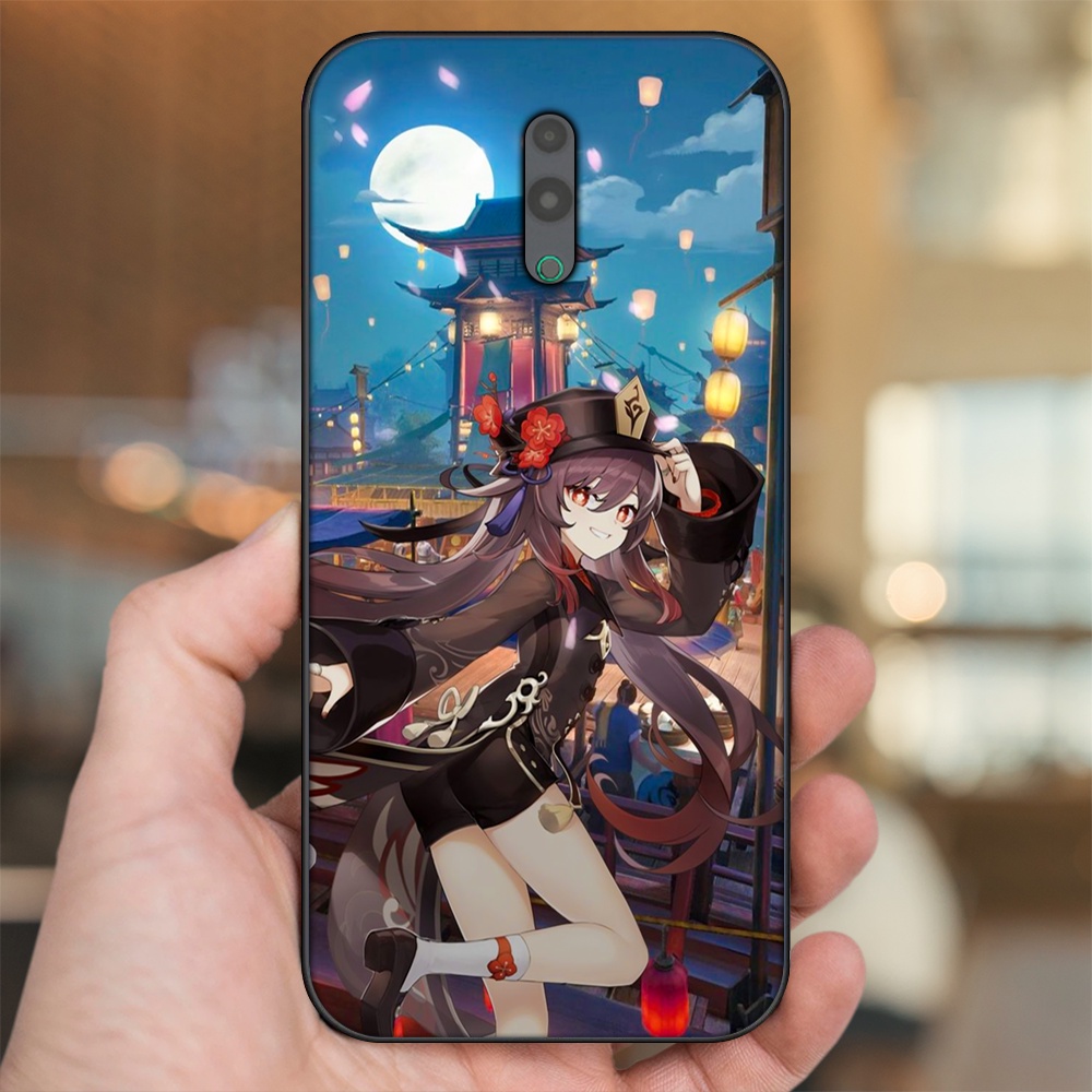 Ốp lưng Oppo Reno viền đen in hình Hutao Genshin Impact