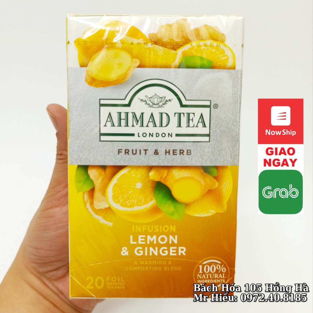 [T10/2023] Trà Ahmad Tea vị Chanh Gừng hộp 20 gói - Infusion Lemon &amp; Ginger